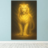 Golden Radiance White Tiger – Premium Fantasy Art Leinwanddruck (Insitu (Holzboden))