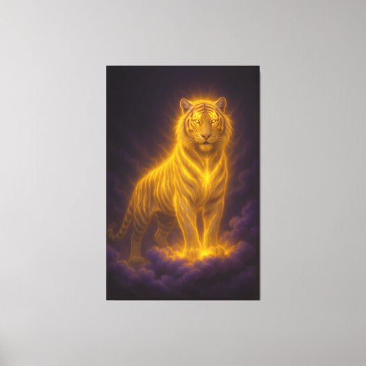 Golden Radiant Tiger on Storm Clouds – Fantasy Art Leinwanddruck (Vorderseite)