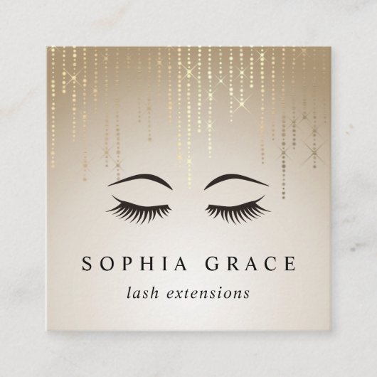 Golden Rain Lashes Quadratische Visitenkarte (Vorderseite)