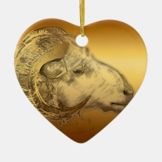 Golden Ram Year Chinese Zodiac Aries Herz O Keramik Ornament (Vorne)