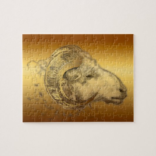 Golden Ram Year Chinese Zodiac Aries Puzzle (Horizontal)
