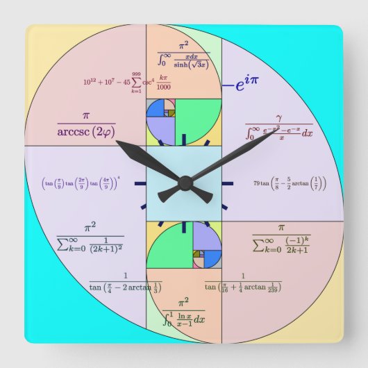 Golden Ratio Math Clock Quadratische Wanduhr (Vorderseite)