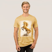 Golden Rearing Horse – Cinematic Ink Painting Tri-Blend Shirt (Vorderseite voll)