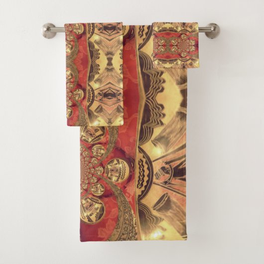 Golden Red African Print Art Design Badhandtuch Set (Insitu)