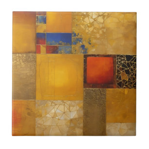 Golden, Red and Blue Squares Fliese