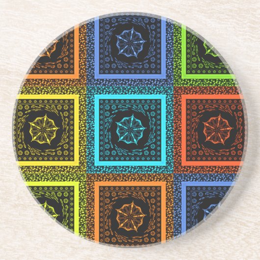 Golden Red Blue Green Masai Traditionelle Farben Sandstein Untersetzer (Vorne)