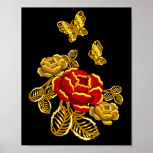 Golden Red Butterfly Blume Pflanze Florist Geschen Poster