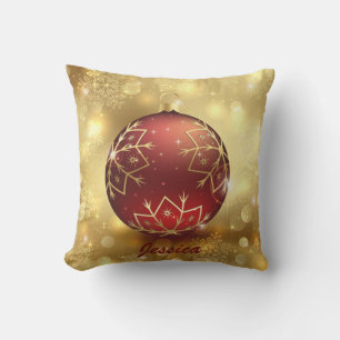 Golden & Red Christmas Ball Holiday Kissen