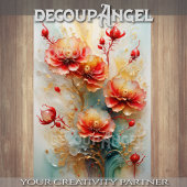 Golden Red Floral Elegante - Decoupage - Seidenpapier
