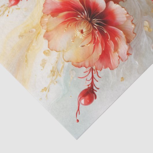 Golden Red Floral Elegante - Decoupage - Seidenpapier (Detail)