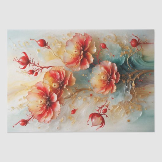 Golden Red Floral Elegante - Decoupage - Seidenpapier (Vorderseite)