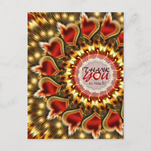 Golden Red Hearts Vielen Dank Postcard Postkarte (Vorderseite)
