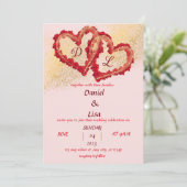 Golden red hearts wedding einladung (Stehend Vorderseite)