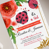 Golden Red Ladybug Watercolor Couples Kinderdusche Einladung