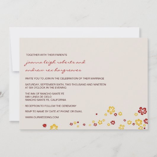 Golden Red Lanterns Cherry Tree Xi Chinesische Hoc Einladung (Rückseite)