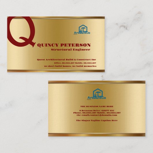 Golden & Red Layers Monogram Initial Founder CEO B Visitenkarte (Vorne/Hinten)