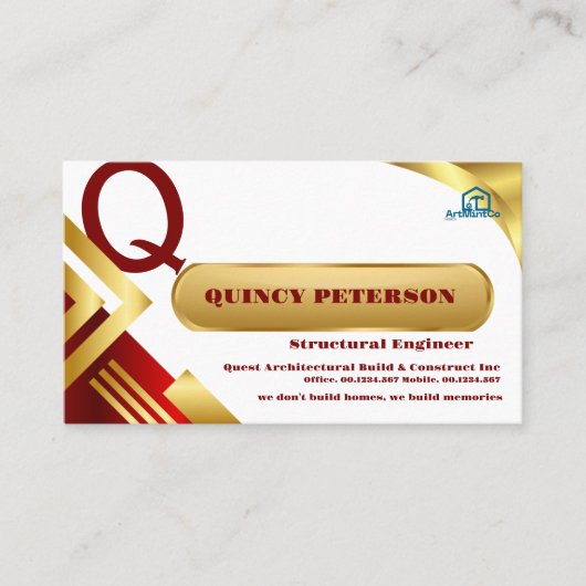 Golden & Red Layers Monogram Initial Founder CEO Visitenkarte (Vorderseite)