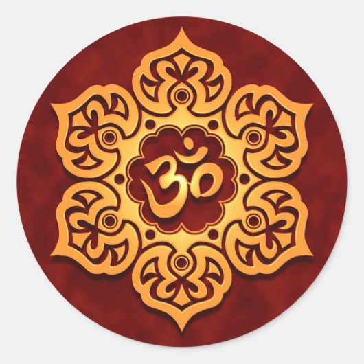 Golden Red Lotus Blume Om Runder Aufkleber (Vorderseite)