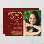 Golden Red Modern Nursing School Graduation Party Einladung (Vorne/Hinten)