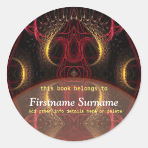 Golden Red Mushroom Fraktal Art Buchzeichen Sticke Runder Aufkleber
