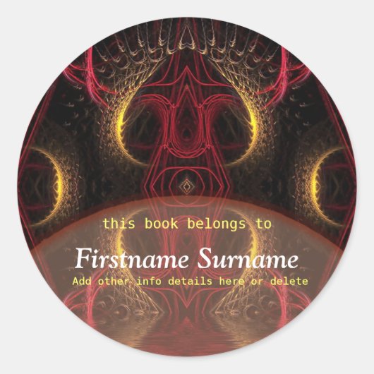 Golden Red Mushroom Fraktal Art Buchzeichen Sticke Runder Aufkleber (Vorderseite)