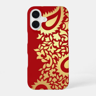 Golden Red Paisleys Indian iPhone 16 Hülle