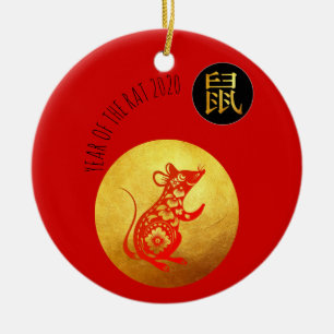 Golden Red Rat Papercut Chinesisches Neujahr 2020 Keramik Ornament