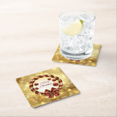 Golden & Red Weihnachtsfeier mit Bow & Snowflake Rechteckiger Pappuntersetzer (Vor Ort)