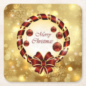 Golden & Red Weihnachtsfeier mit Bow & Snowflake Rechteckiger Pappuntersetzer (Vorderseite)