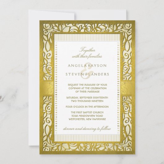 Golden Regal Deko Border Wedding Einladung (Vorderseite)