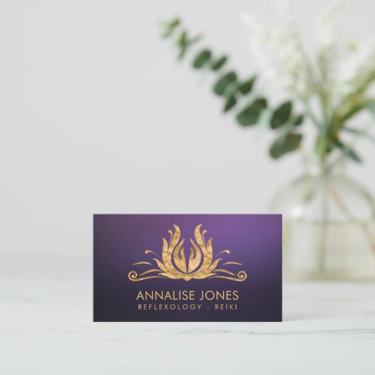 Golden Reiki Healing Hands in Lotus Business Card Visitenkarte (Stehend Vorderseite)