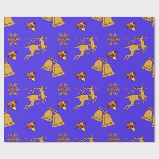 Golden Reindeer Blauer Weihnachten Geschenkpapier (Flach)