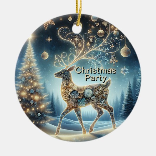 Golden Reindeer Christmas Blue Sky Beautiful Keramik Ornament (Vorne)