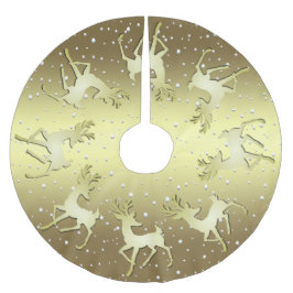 Golden Reindeer Christmas Tree Skirt Polyester Weihnachtsbaumdecke