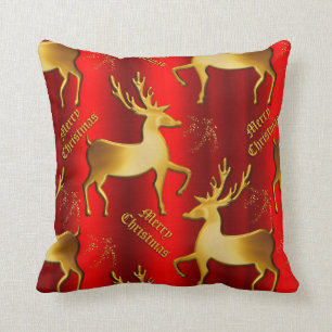 Golden Reindeer Frohe Weihnachten Rot Kissen