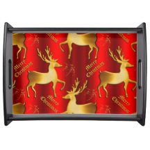 Golden Reindeer on Red Merry Christmas