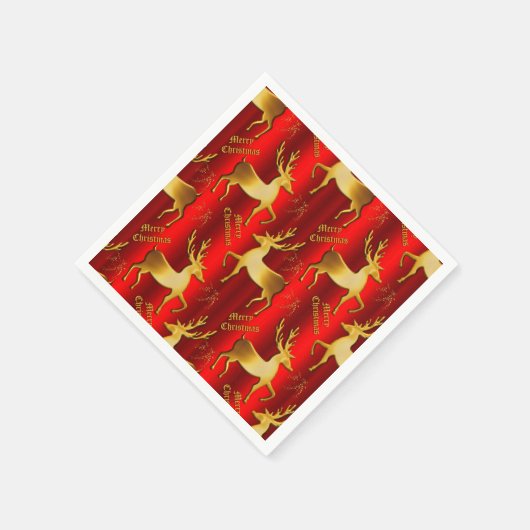 Golden Reindeer on Red Merry Christmas Serviette (Ecke)