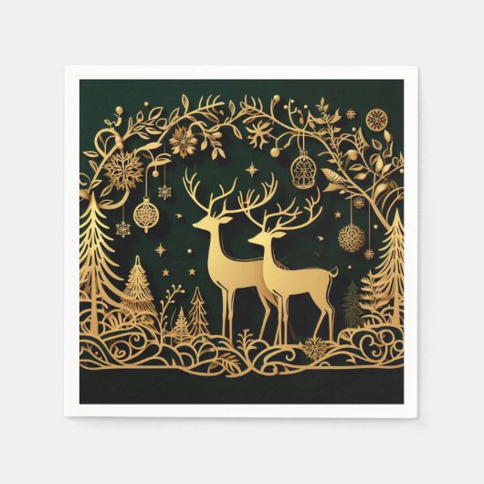 Golden Reindeer & Ornaments Serviette (Vorderseite)