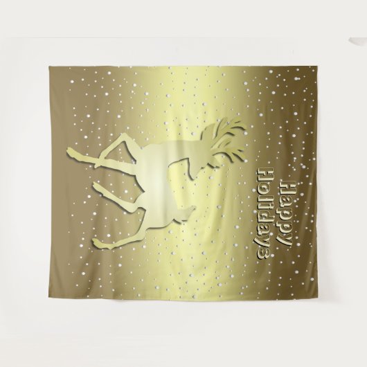 Golden Reindeer Snowy Holiday Backdrop Wandteppich (Vorderseite (Horizontal))