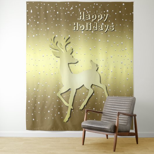 Golden Reindeer Snowy Holiday Backdrop Wandteppich (Beispiel)
