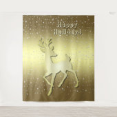 Golden Reindeer Snowy Holiday Backdrop Wandteppich (Vorderseite)