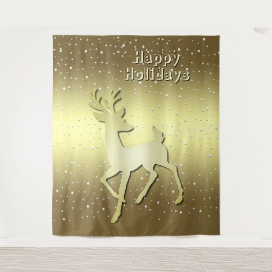 Golden Reindeer Snowy Holiday Backdrop Wandteppich (Vorderseite)