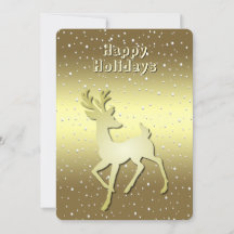 Golden Reindeer Snowy Holiday Card