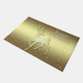 Golden Reindeer Snowy Holiday Doormat Fußmatte (Schrägansicht)