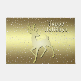 Golden Reindeer Snowy Holiday Doormat Fußmatte