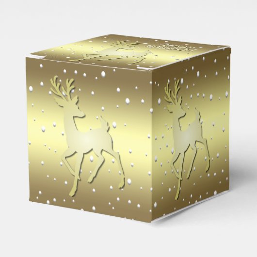 Golden Reindeer Snowy Holiday Favor Box Geschenkschachtel (Vorderseite)