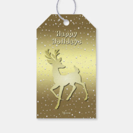 Golden Reindeer Snowy Holiday Gift Tag Geschenkanhänger