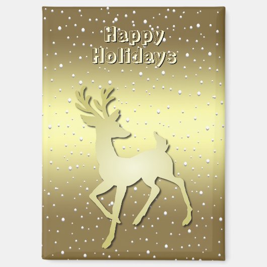 Golden Reindeer Snowy Holiday Magnet (Vorderseite)