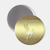 Golden Reindeer Snowy Holiday Magnet (Vorderseite/Rückseite)
