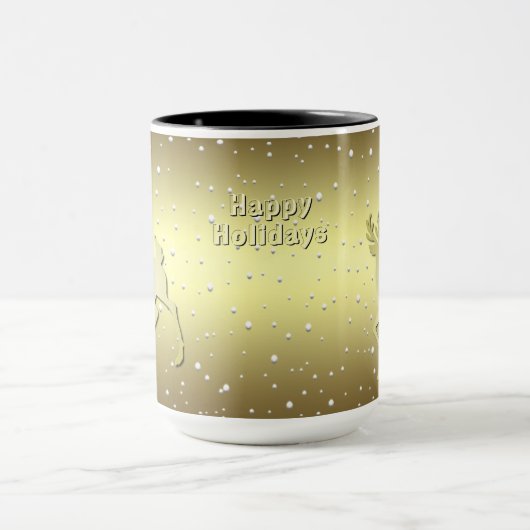 Golden Reindeer Snowy Holiday Mug Tasse (Zentrum)
